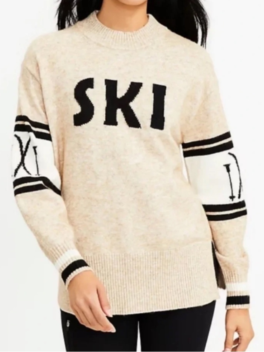 Lou & Grey Tan & Black Ski Long Sleeve Mock Neck Tunic Sweater